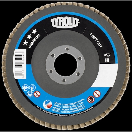 Tryolit Abrasives TYROLIT Premium 2in1 Zirocnia Flap Disc, 5" x 7/8", Type 27, 60 Grit 34334171
